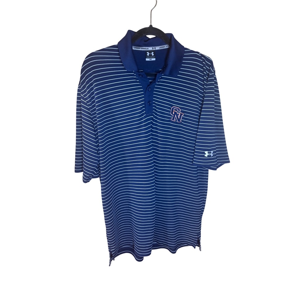 Under Armour Mens Navy Blue Striped Performance Polo Shirt CN Logo Size Medium